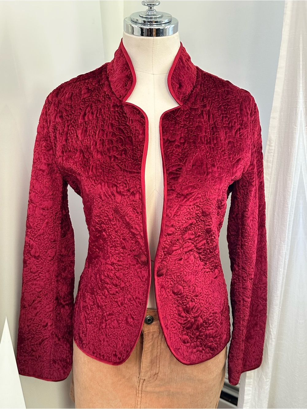 Y2K Romantic Maximalist Red Velvet Brocade Jacket Whimsigoth Opulent Gothic